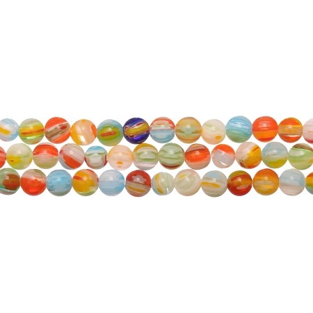 Бусины миллефиори, 6мм, полосатые, разноцветные, 60 шт., низка