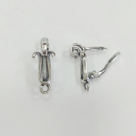 Швензы закрытые, 18х8мм, с английским замком, Тюльпан, базовый материал - латунь, посеребренные с чернением, пара