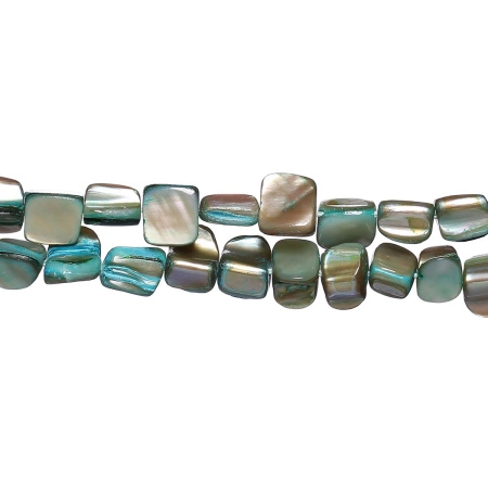 Бусина перламутр, 8х7-10х8мм, трубочка, зелено-голубая, 45 шт., низка