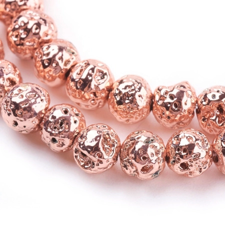 Бусины каменные, вулканическая лава, металлизированная, под розовое золото, 6-7мм, 60 шт., низка