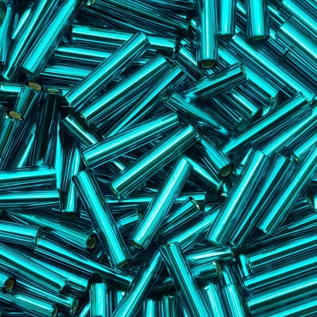 Бисер TOHO Bugle, размер 9мм, цвет #27BD (Внутреннее серебрение, зелено-голубой), 10 грамм