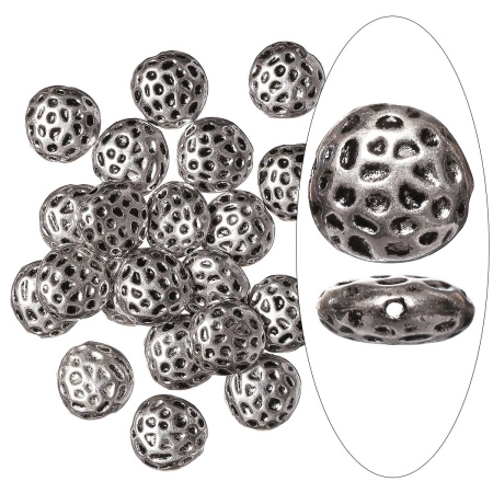 Бусина металлическая, 11х5мм, плоская, с пятнистым узором, базовый материал - цинковый сплав, стиль тибетское серебро, 20 шт.