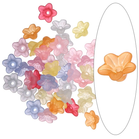Бусина акриловая, 9х5мм, цветочек, матовый полупрозрачный, микс цветов, 5 грамм