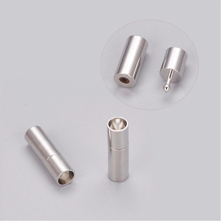 Застежка-концевик, 17х5мм (внутренний размер 4мм), кнопка-цилиндр с силиконовой вставкой, базовый материал - латунь, стального цвета, 5 шт.