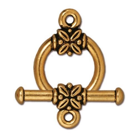 Застежка, 22.5х16.5мм, TierraCast, тогл, с растительным орнаментом, базовый материал - оловянный сплав, позолоченный с чернением, 1 шт.