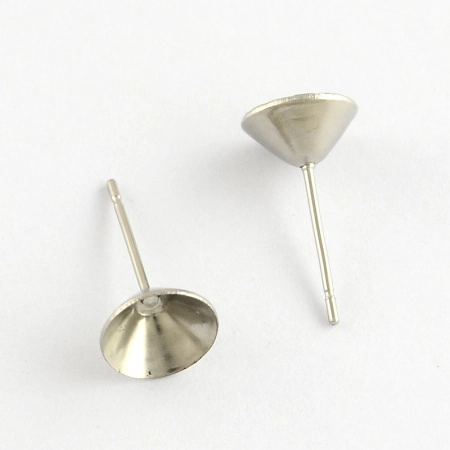 Пусеты, 8мм, с чашей, базовый материал - хирургическая сталь, без покрытия, пара