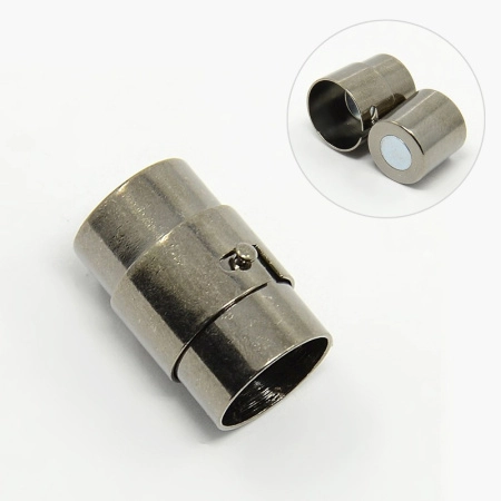 Застежка-концевик, 18х12мм (внутренний размер 10мм), магнитная, с фиксатором, цилиндр, базовый материал - латунь, вороненая сталь, 1 шт.