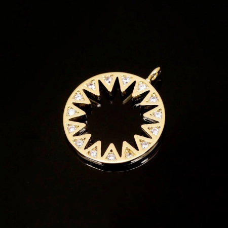 Подвеска, 18х15мм, Корея, медальон Солнце с фианитами, базовый материал - латунь, позолоченный, 1 шт.