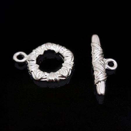 Застежка, 16.5х13мм, Корея, тогл, узорный, базовый материал - латунь, матовый родий, 1 шт.