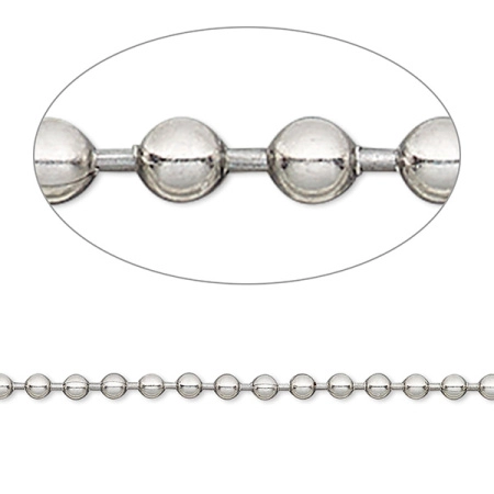 Цепочка отрезная (без замка), 2.4мм, США, с шариками, базовый материал - нержавеющая сталь, без покрытия, 1 метр
