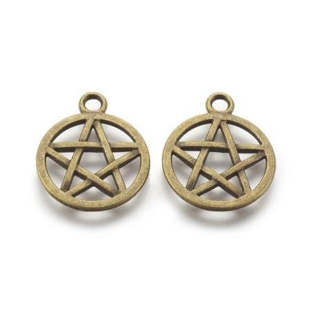 Подвеска, 20.5х17мм, пентаграмма двусторонняя, базовый материал - цинковый сплав, бронзовая, 1 шт.