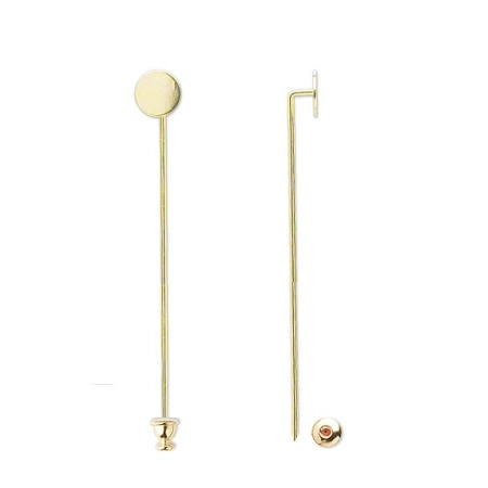 Основа для булавки-броши, 75мм, с платформой 8мм, базовый материал - латунь, позолоченная, 1 шт., УЦЕНКА