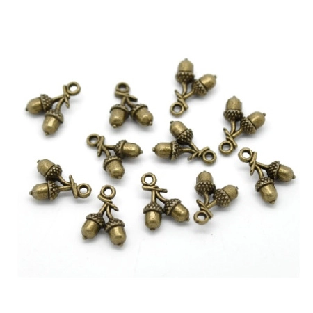 Подвеска, 14х10.5мм, жёлуди, базовый материал - цинковый сплав, бронзовые, 1 шт.