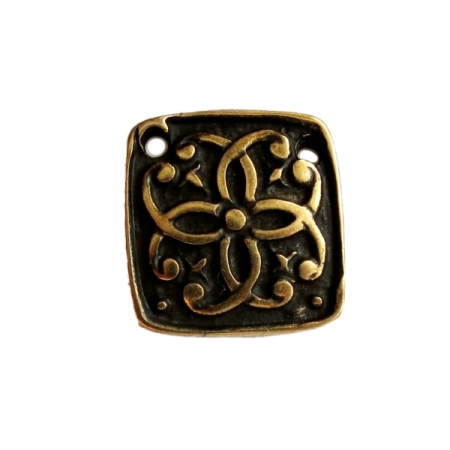 Коннектор, 23х2.5мм, Историческая коллекция, квадрат Камалейник с двумя отверстиями, базовый материал - цинковый сплав, бронзовый с чернением, 5 шт.