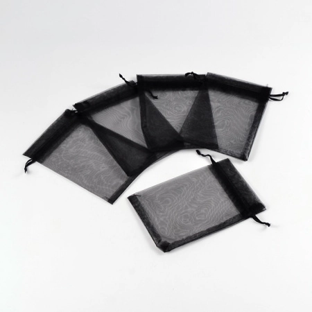 Мешочек из органзы, 15х10см, черный с черной ленточкой, 10 шт.