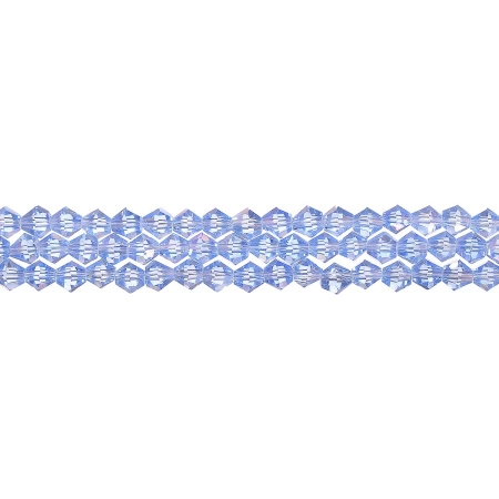 Бусины стеклянные, 4-5мм, граненые, биконусы, сине-голубые с радужным покрытием, 78 шт., низка Бусины стеклянные, 4-5мм, граненые, биконусы, сине-голубые с радужным покрытием, 78 шт., низка