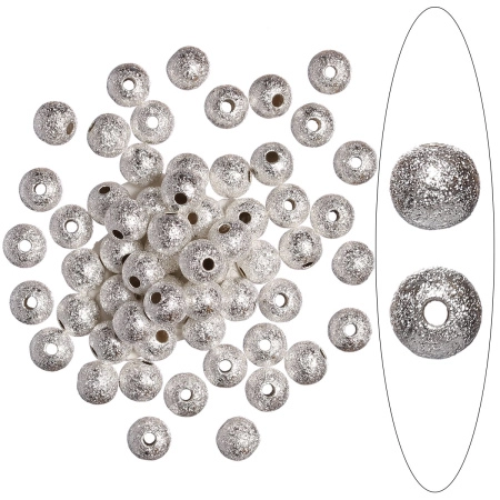 <p>
Латунная бусина с покрытием звездная пыль (stardust) серебристого цвета. Также такие бусины называют "сахарный шарик" или "бусина с сахарным покрытием". Диаметр отверстия - около 1 мм. Оттенок может отличаться от фотографии и в разных поставках. Цена за упаковку 5 грамм (около 25 штук, фасуются без проверки на дефекты каждой бусины).
</p>