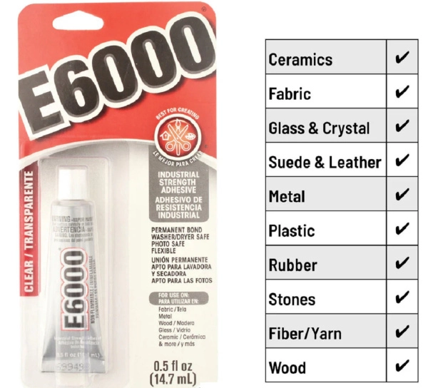 <p>
Универсальный прозрачный клей Е6000. Клей оригинальный, произведен в США. Подходит для ткани, металла, дерева, стекла, керамики и других материалов в любом сочетании. Клей довольно густой, удобен в работе при создании бижутерии. Дизайн упаковки может немного отличаться от фотографии и от партии к партии. Цена за 1 тюбик 14.7 мл (0.5 fl. oz.).
</p>