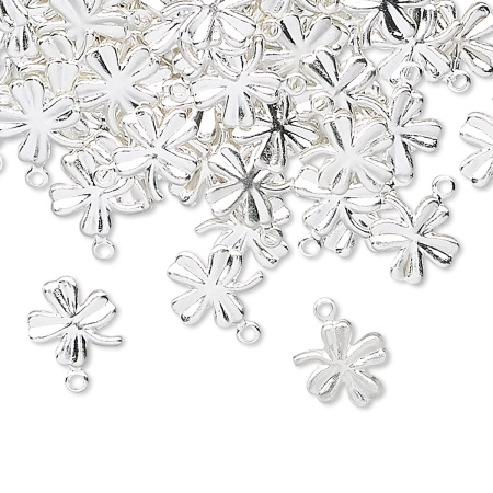 Подвеска, 11х10мм, лист клевера, базовый материал - латунь, посеребренный, 10 шт.