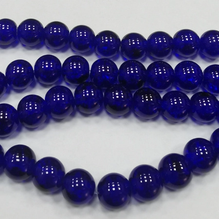 Бусины стеклянные, 10мм, кракле, ярко-синие, 79 шт., низка