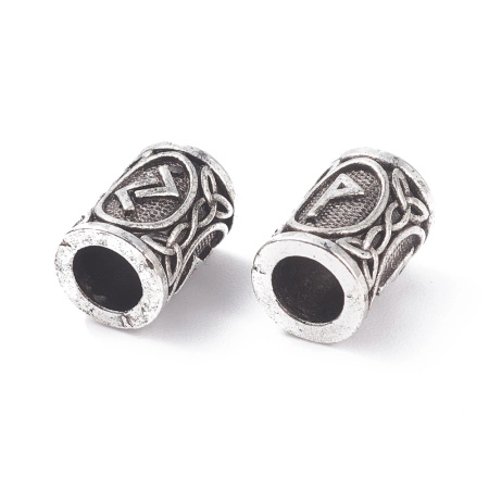 <p>Металлические бусины - трубочки с изображением скандинавских рун. В комплекте 24 уникальных бусины, полный Старший футарк. Сделаны из металлического сплава с покрытием под серебро с чернением. Отверстие около 5.5 мм. Оттенок может отличаться от фотографии и в разных поставках. Цена за 1 набор.</p>