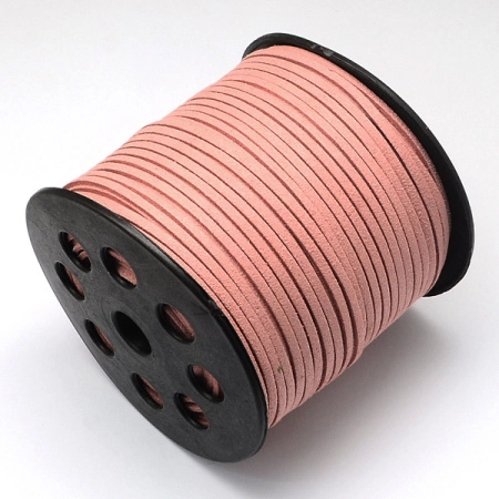 Шнур из искусственной замши, около 3х1.5мм, плоский, цвет пыльная роза, 5 метров