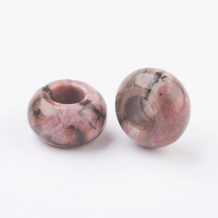 Бусина каменная, родонит, 14х8мм, рондель, с большим отверстием, 2 шт.