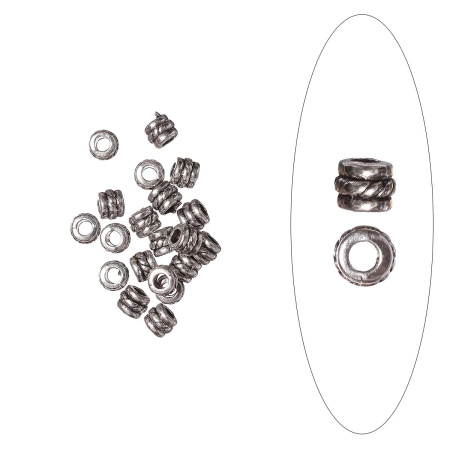 <p>
Металлическая бусина цилиндр с узором. Изготовлена из бижутерного сплава с серебристым покрытием (стиль тибетское серебро). Оттенок может отличаться от фотографии. Размер отверстия около 2 мм. Цена за упаковку 5 грамм (около 19 бусин).
</p>