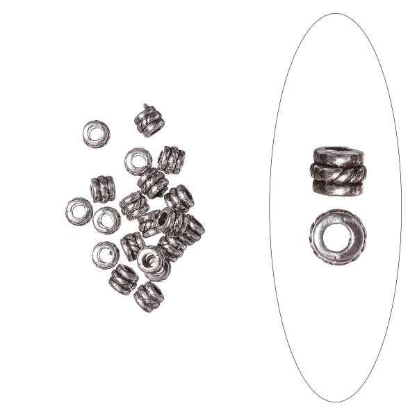 <p>
Металлическая бусина цилиндр с узором. Изготовлена из бижутерного сплава с серебристым покрытием (стиль тибетское серебро). Оттенок может отличаться от фотографии. Размер отверстия около 2 мм. Цена за упаковку 5 грамм (около 19 бусин).
</p>