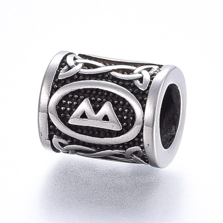 <p>Качественная, массивная металлическая бусина - трубочка с изображением скандинавской руны из старшего футарка. Руна ᛒ (Беркана), символизирует женскую красоту и плодородие. Нержавеющая гипоаллергенная сталь (марка 304: используется в пищевой промышленности, не окисляется, не темнеет, не облезает). Отверстие около 8 мм. Цена за 1 шт.</p>