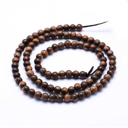 Бусина деревянная, 4-5мм, африканский падук (красное дерево), 95 шт., низка