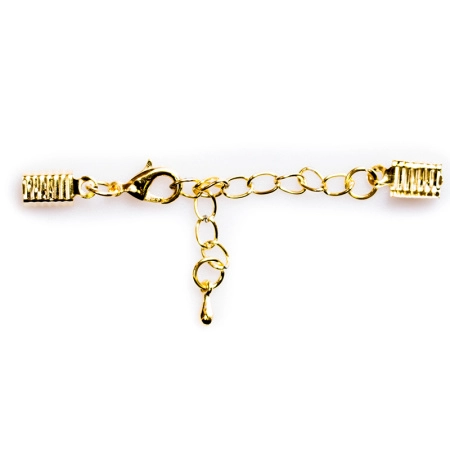 Застежка-карабин 12х7мм с удлиняющей цепочкой и обжимными концевиками 12х6мм (ширина 5мм), базовый материал - железо, под золото Застежка-карабин 12х7мм с удлиняющей цепочкой и обжимными концевиками 12х6мм (ширина 5мм), базовый материал - железо, под золото