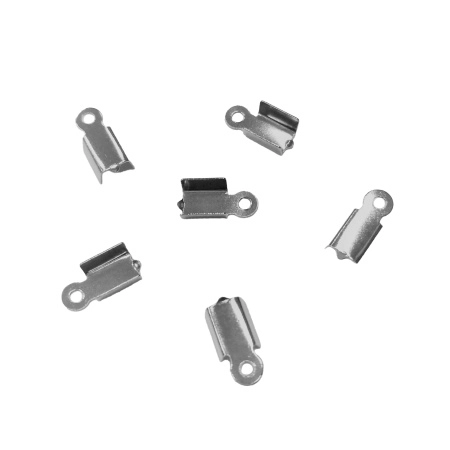 <p>Не темнеющая фурнитура. Качественный и крепкий обжимной концевик из нержавеющей стали с внутренним размером около 2 мм (подходит для шнуров толщиной 1.5-3 мм). Цена за пару. Хорошо подходит для:<ul>
<li>шнура</li>
<li>нескольких тонких шнуров</li>
</ul>
Можно использовать также для:<ul>
<li>ленты</li>
</ul></p>