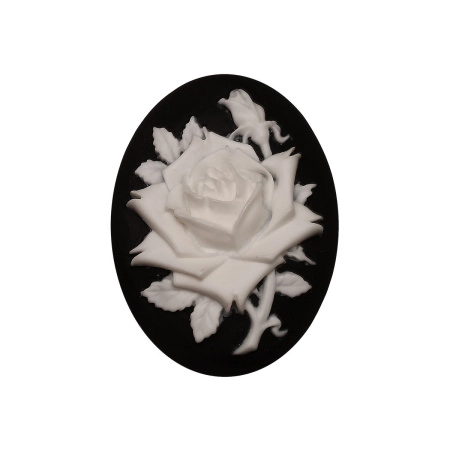 Камея акриловая, 40х30мм, роза, белая на черном, 1 шт.