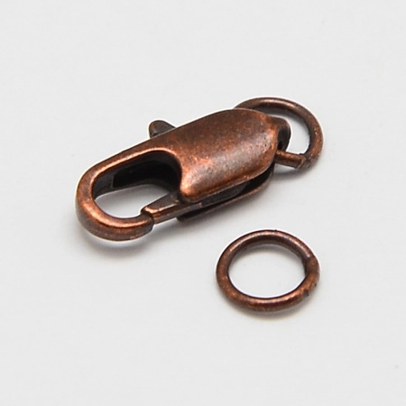 Застежка, 14х7мм, карабин продолговатый с соединительными колечками, базовый материал - латунь, медного цвета, 1 шт. УЦЕНКА