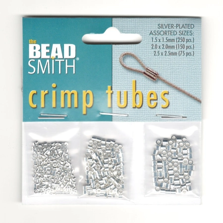 Кримпы, 1.5-2.5мм, микс размеров, Bead Smith, трубочки, базовый материал - латунь, посеребренные, 475 шт.