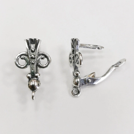 Швензы закрытые, 19х11мм, с английским замком, Маркиза, базовый материал - латунь, посеребренные с чернением, пара