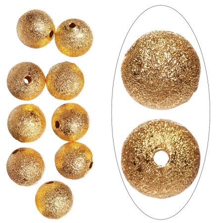 Бусина металлическая, 12мм, звездная пыль, базовый материал - латунь, золотистая, 10 шт. <p>Латунная бусина с покрытием звездная пыль (stardust) золотистого цвета. Также такие бусины называют "сахарный шарик" или "бусина с сахарным покрытием". Оттенок может отличаться от фотографии и в разных поставках. Диаметр отверстия - 1.8 мм. Цена за 10 шт.
</p><p>Внимание: на бусинах возможны оранжевые пятнышки.</p>