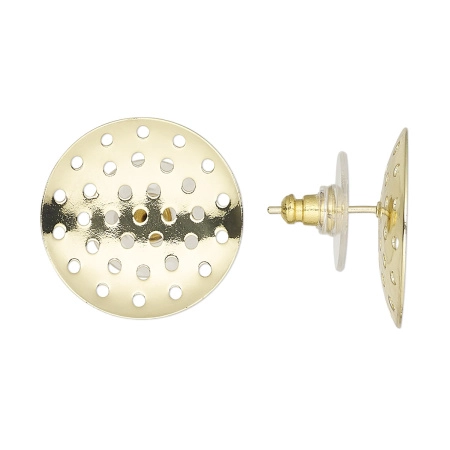 Пусеты, 20мм, с ситечком, с застежками, базовый материал - латунь, золотистые, пара
