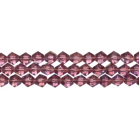 Бусины стеклянные, 6мм, граненые, биконусы, светло-аметистовые с радужным покрытием, 50 шт., низка Бусины стеклянные, 6мм, граненые, биконусы, светло-аметистовые с радужным покрытием, 50 шт., низка
