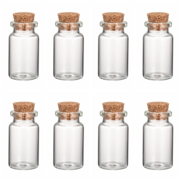 <p>Стеклянная бутылочка с пробкой для декорирования. Размер бутылки примерно 40*22 мм, диаметр горлышка - 12 мм. Объем около 9.5 мл. Размер может немного отличаться от заявленного. На бутылочках возможны небольшие царапинки, потертости. Цена за 5 шт.</p>