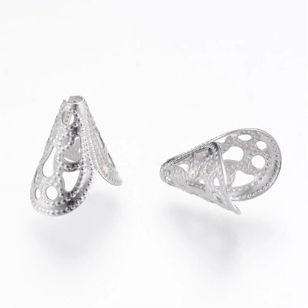 Конус, 12х11х8мм (внутренний размер 10х7мм), ажурный, плоский с неровным краем, базовый материал - нержавеющая сталь, без покрытия, 20 шт.