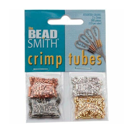 Кримпы, 2х2мм, Bead Smith, трубочки, базовый материал - латунь, микс цветов, 500 шт.