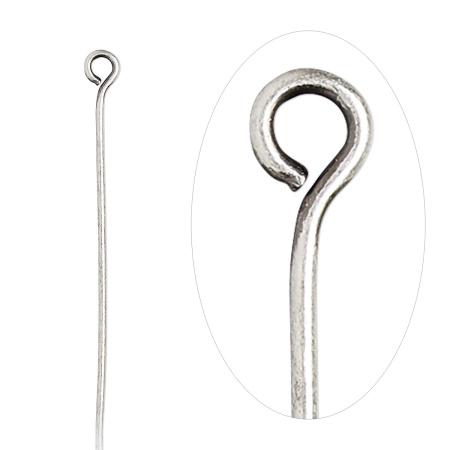 Пины с ушком, 38х0.723мм, базовый материал - латунь, античные посеребренные, 20 шт.