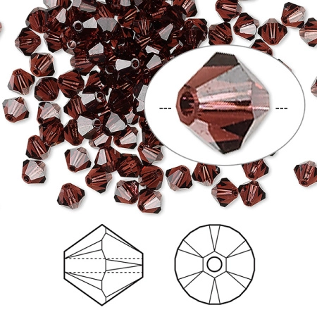 Бусина Swarovski, 4мм, Биконус (#5328), винный (цвет 515), 10 шт.