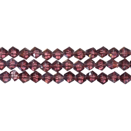 Бусины стеклянные, 6мм, граненые, биконусы, аметистовые с радужным покрытием, 50 шт., низка Бусины стеклянные, 6мм, граненые, биконусы, аметистовые с радужным покрытием, 50 шт., низка