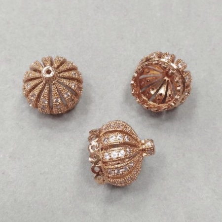 Цилиндр, 16х15мм (внутренний размер 11мм), Milano, Корона с фианитами, базовый материал - латунь, под розовое золото, 1 шт., УЦЕНКА