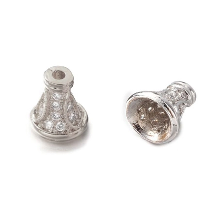 Конус, 7х6мм (внутренний размер 4.5мм), Milano, Изящный с фианитами, базовый материал - латунь, под родий, 1 шт.