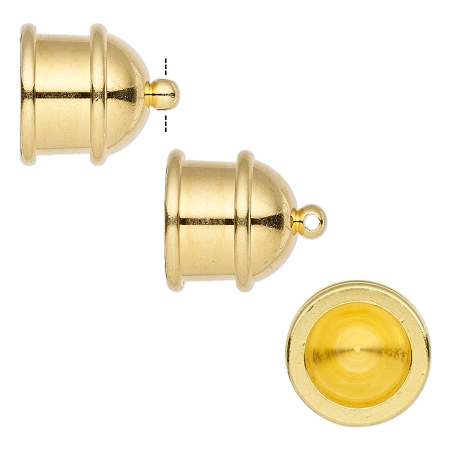 Концевики, 16х14мм (внутренний размер 10мм), TierraCast, Пагода, клеевые, для шнура, базовый материал - оловянный сплав, позолоченные, пара