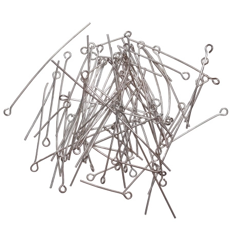 Пины с ушком, 16-50х0.7мм, базовый материал - железо, стального цвета, 10 грамм